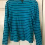 LRL Long Sleeve Crewneck pullover Striped Cotton Tee Teal L Blue Size L Photo 9