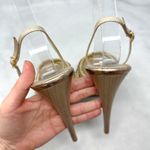 Rene Caovilla Silk Rhinestone Embellished Strappy Slingback Platform Sandal Heel Tan Size 9 Photo 6