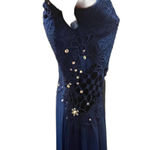 Jodi Kristopher Navy Blue Lace Bodice Maxi Dress Formal Gown‎ Evening Party Bridesmaid Photo 2