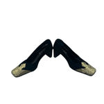 RODO Black Square Snakeskin Toe Western Style Heels Size 35‎ / US 5 Photo 1