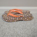 Tory Burch Cutout Curved Wedge Flip Flops Fresh Melon Ballet Pink Octagon Used Photo 1