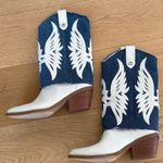 Guess - Reagan Denim Detail Western Boots in Blue White & Brown Photo 1