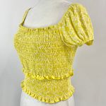 Lush Clothing New Lush Printed Puff Sleeve Smocked Crop Top Yellow Photo 6
