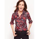 Talbots Womens Classic Cotton Button Down Shirt Picnic Paisley Navy Red Size SP Photo 2