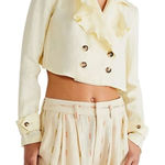 Free People Bennie Crop Blazer 100% Linen Butter Yellow Ruffle size XS Photo 0