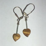Heart Shaped Silver Tone Brown Tigers Eye Earrings Photo 4