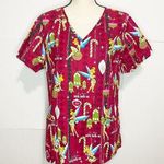 Disney NWOT  Christmas Red Tinkerbell Print Scrubs Uniform Short Sleeve Sz Medium Photo 0
