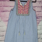 Entro  NAVY WHITE STRIPED EMBROIDERED TASSEL LONG LINE DRESS SWIM COVER SMALL Photo 0