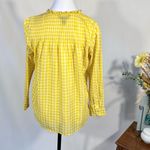 J.Crew  Pintuck Yellow Gingham Blouse Ruffle Neck Long Sleeve Sz 2P💛 Photo 5