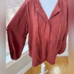 Wishlist Apparel Terracotta Red Cotton Gauze Peplum Tunic Blouson Sleeves Sz M/L Photo 3