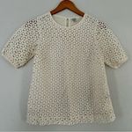 J.Crew 🦋 Cream Eyelet Short Sleeve Silk Blouse XS Neutral Minimalist Classic Photo 0