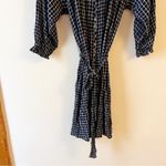 Anthropologie Maeve Sara Smocked Belted Tie-Waist Navy Plaid Shirt Dress XS Photo 3