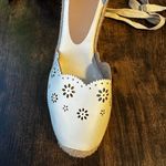 JustFab  Coast to Coast-E Tie Sandal Wedges, Flower / Eyelet, Cream 9 Photo 2