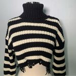 ZARA NWT Black and white striped cropped sweater with frayed edges turtleneck S Photo 1