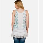 Anthropologie  Lilka Embroidered white & green tank size med petite Photo 2