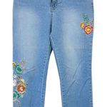 Women Size 12 Jeans Blue Floral Embroidered Blue Crop Stretch Boho Cottagecore Photo 0