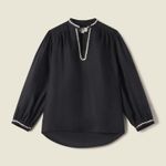 Trovata Birds of Paradise Women’s Small Bailey Linen Blouse Black Long Sleeve Photo 9