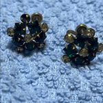 Vintage Art Deco Gold Plate and Emerald Green Screw Back Earrings Photo 4