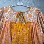 American Eagle  Babydoll Dress M Floral Yellow Orange Pink Boho Hippie Peasant Photo 4