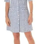 Melonie Women's Blue White Gingham Tweed Button Country Club Preppy Mini Dress 6 Photo 0