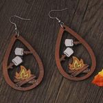 Campfire Dangle Earrings Creative Wooden Teardrop Earrings Photo 0