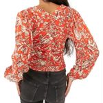 Free People ‎ Say The Word Floral Ruched Long Sleeve Red Top Size Small Photo 8