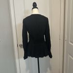 Something Navy  Black Jacquard Wrap Top‎ XS Polka Dot Long Sleeve Peplum Blouse Photo 3