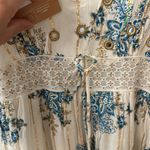 ANANTA S/M Blue Gold Metallic Lace Trim Boho Maxi Dress Made in India 25120 Size undefined Photo 7