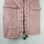 Rose Pink Faux Suede Lace Up Cargo Mini Skirt New Size undefined Photo 3