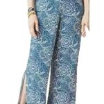 Anthropologie NWT MaEve Anika Blue Paisley Motif Wide Leg Slit Pull On Pants L Photo 1