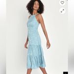 Lulus NWT‎  Celebration Charm Blue Satin Jacquard Halter Midi Dress Photo 1
