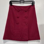 Talbots  Petites A-Line Skirt Size 2P Red Stretch Knit Side Zip Buttons Decor Photo 0