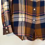 Mossimo Boyfriend Fit Plaid Button Down Shirt Womens Medium Brown Navy Photo 1