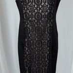 London Style  Black Lace Panel Midi Sheath Dress Women’s Sz 12 Sleeveless Pencil Photo 0