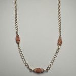 Avon Coral Pink Shade Station Bead Gold Tone Chain Necklace Signed 17 Inch Photo 6