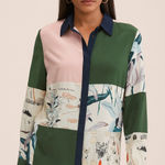 Tory Burch Womens Patchwork Long Sleeve Button Down Silk Blouse 10 Photo 0