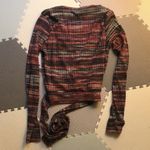 Free People New Wrap Tie Crop Top Rainbow Multicolor Stripe Boho Knit Pullover Photo 3