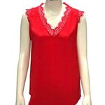 CCC Red Lace Trim Satin Sleeveless Tank Top V Neck Dressy Blouse Size Large Photo 0