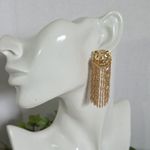 Boutique Statement Glam Gold Lion Earrings with Shimmer Chain Fringe Photo 4