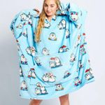 Oodie Original Cozy Blue Penguin Hoodie Blanket size /age 14 and up Photo 0
