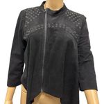 BCBGMAXAZRIA  Black Faux Suede Asymmetrical Cropped Eyelet Studded Zip Jacket S Photo 0