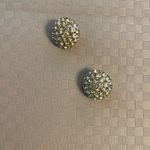 Vintage gold tone 1” dome pavè stud rhinestone faux diamond earrings. Photo 3