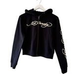 Ed Hardy  Black Snake  Skull Logo Cropped Zip Up Hoodie Sweatshirt SZ S #2290 Photo 2