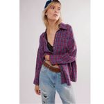 Free People Oversized Bohemian Grunge Fall Cardiff Plaid Swing Top Shirt Small Photo 2