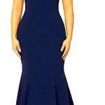 Eliza J . Navy Blue One Shoulder Illusion Ruffle Mermaid Gown Size 6 Photo 0