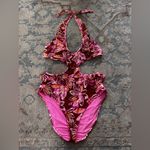 Aerie  Ruffle Halter One Piece Swimsuit L Desert Sand Photo 1