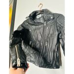 SAMANTHA SIPOS Black Ribbed 100% Leather Biker Cropped Jacket Size Extra Small Photo 5