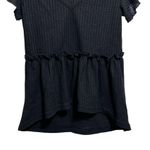 SheIn Sz XS Black Butterfly Cap Sleeve V-Neck Waffle Knit Flared Peplum Top Photo 2