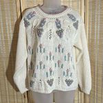 Cabin creek Vintage 1990s Y2K Cream Embroidered Loose Knit Sweater Small Photo 0