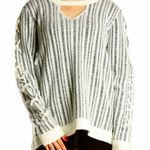 Rock & Republic Striped Cut out Collar Lace Up Sleeve Sweater Photo 1